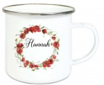 ♥ Tasse Emailletasse Blumenkranz Mohn Blüten Wunschname, Dankeschön, Geburtstag, Abschied, Jubiläum, Geschenk, Becher von Lüttentüddel